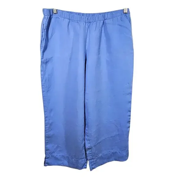 J. Jill Light Blue 100% Linen Pull-On Cropped Wide Leg Pants Size M Petite