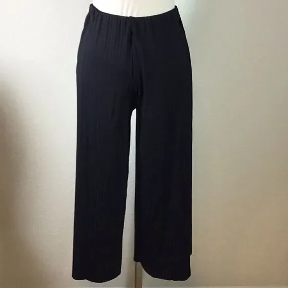 Zara Trafaluc Pants Black Elastic High Waist Culottes Split Seam Wide Leg Size S