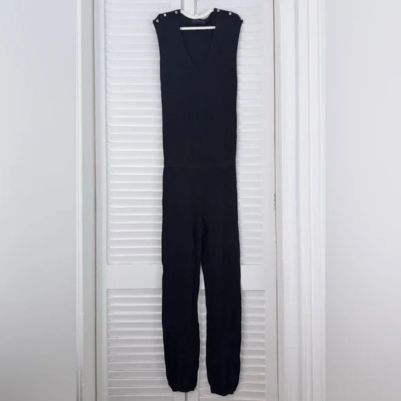 Zadig & Voltaire Luxe Silk & Cashmere Knit V-Neck Jumpsuit in Black