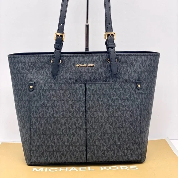 Michael Kors Jet Set Medium Double Pocket Tote Shoulder Bag Black
