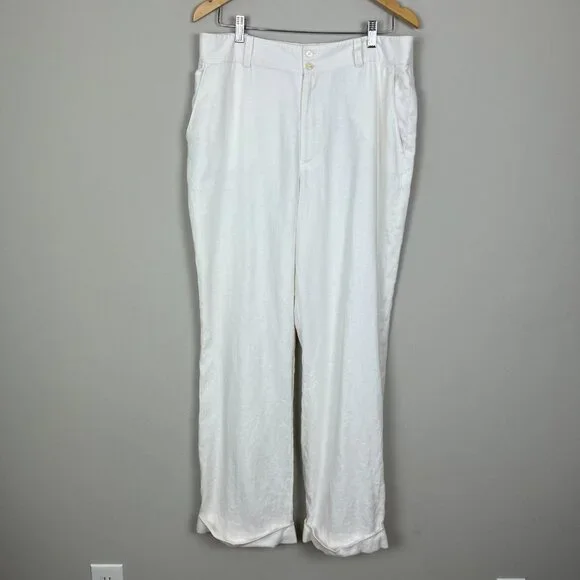 Lauren Ralph Lauren Trousers Pants Womens‎ 14 Ivory 100% Linen Wide Leg Lined