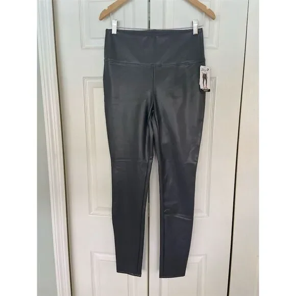 7 For All Mankind Women's Grey High-Waisted faux leather leggings Size M