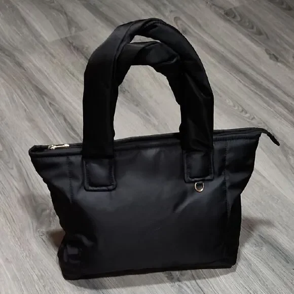 Black Puffer Twisted Handle LG Tote Bag