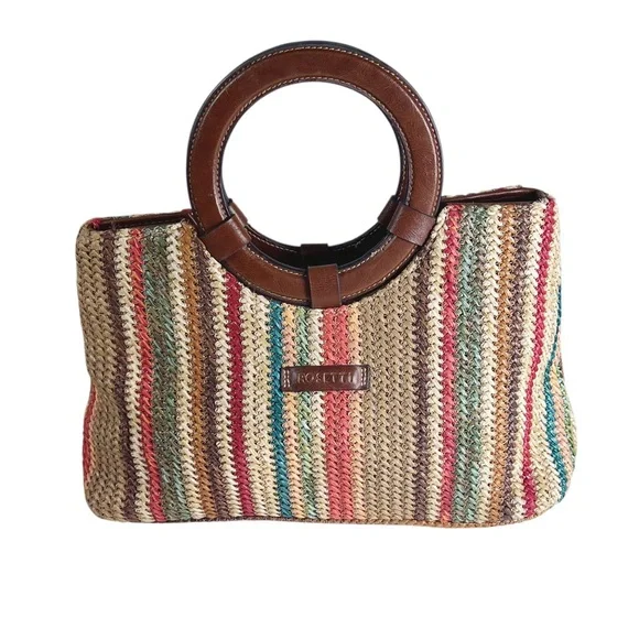 Rosetti Multicolor Striped Woven Purse with Circular Handles EUC Boho Summer
