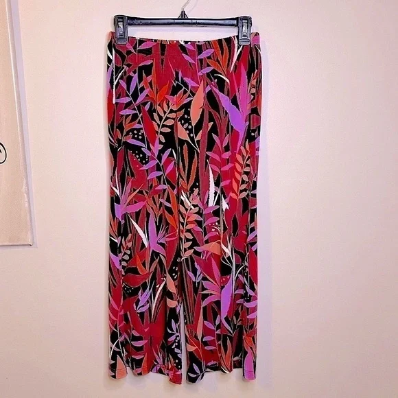 NEW Bob Mackie Wide Leg Crop Pants Tropical Paradise Print Size X-Small