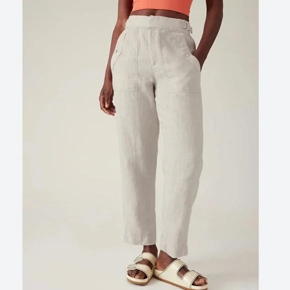 Athleta Voyager 100% Linen PantS Size 16‎ oatmeal neutral
