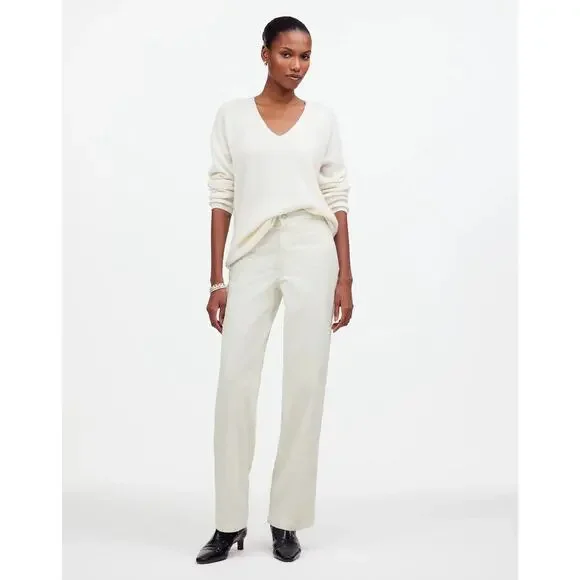 Madewell The Emmett Wide Leg Pant in‎ Corduroy Welt Pocket Winter White 26 NS291