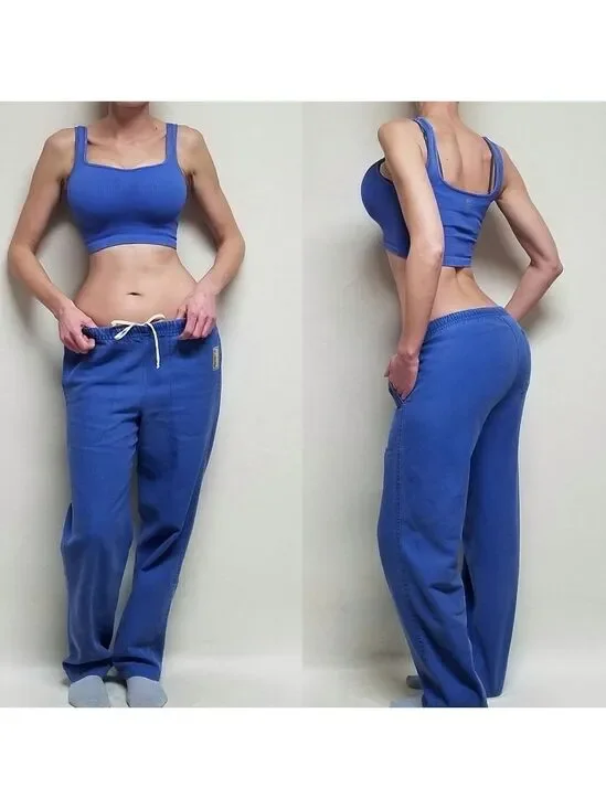 VINTAGE 90s Durable Blue Cotton Mid Rise Tie-Waist Straight Tapered Leg Pants 30