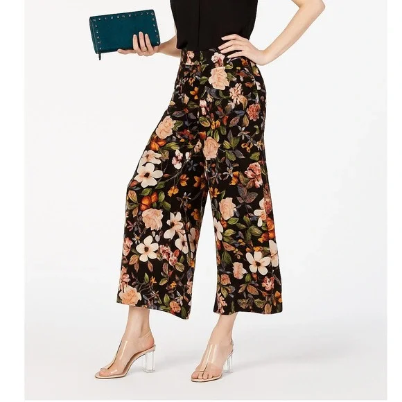 INC International Concepts Floral Wide Leg High Waist Cropped Pants 2 Artsy Boho