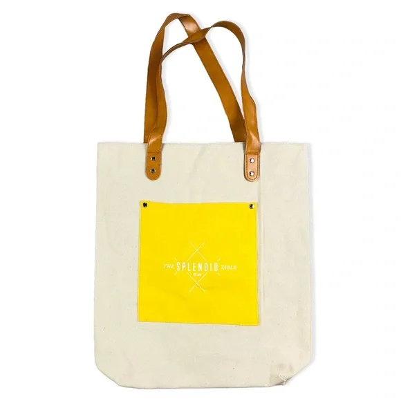 The Splendid‎ Table White & Yellow Canvas Tote Bag Leather Straps Public Radio