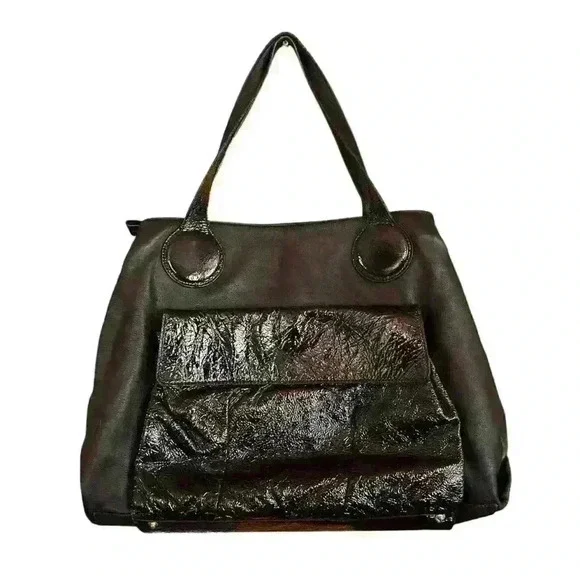 Goldenbleu black patent leather convertible purse‎