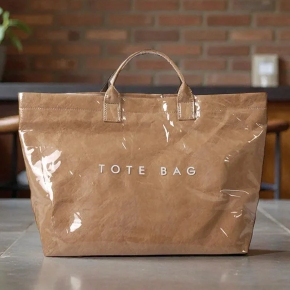 Tan Brown Tear Resistant Paper Tote Bag Large Lightweight Brand New‎