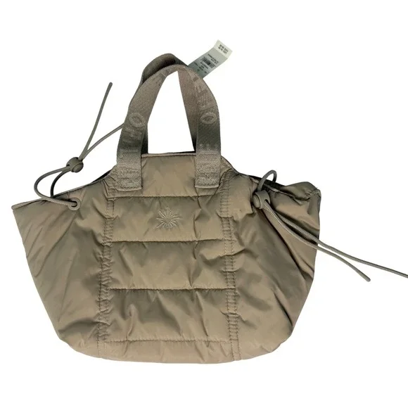 Aerie Womens Tan Quilted Puffer Tote Cinch Bag Logo Handles NEW