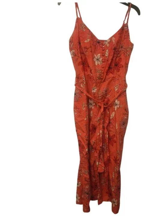 Banana Republic orange‎ floral linen blend jumpsuit Size 12P
