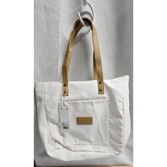 NWT Cozy Earth white Canvas‎ tan faux leather tote bag