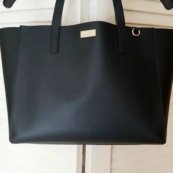 kate spade Large Nelle Putnam Drive Black Leather Tote Bag Light Gold Hardware