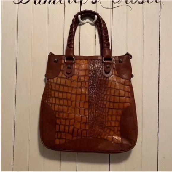 Rey Crocodile Leather Shoulder Bag Brown Tan