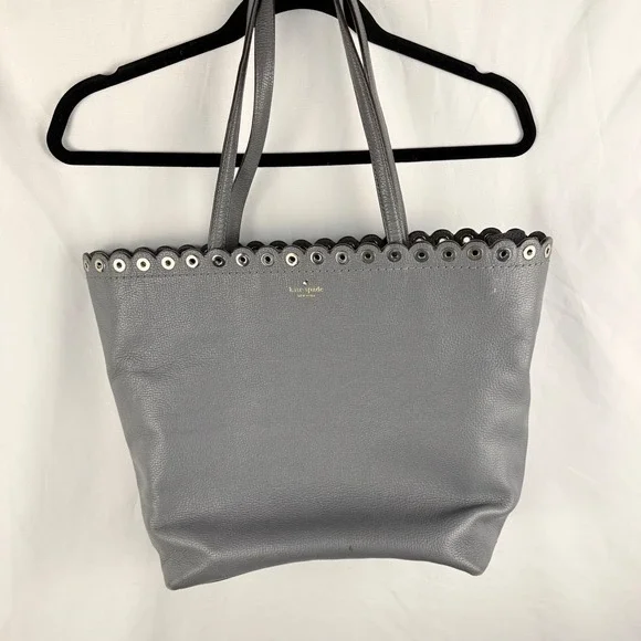 Kate Spade Paloma Pebbled Gray Tote Bag Large Scallop Edge Shoulder Bag Classic‎