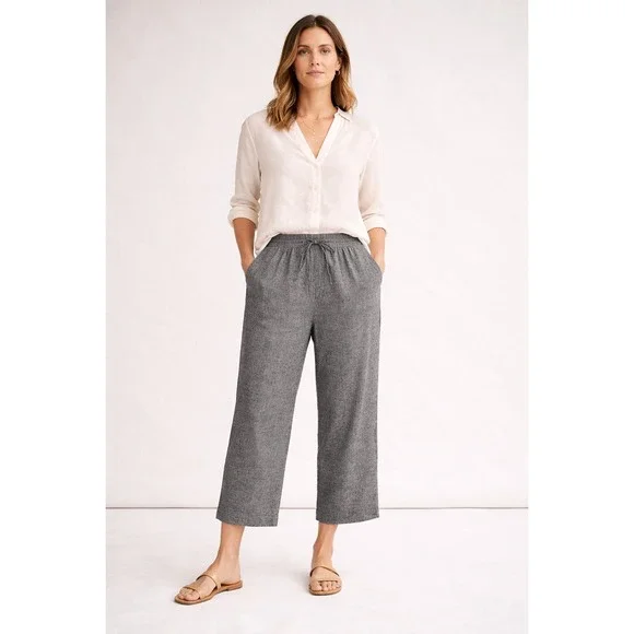 Jones NY Signature Linen Pull On Pants Plus 2X Gray Pockets Casual Minimalist