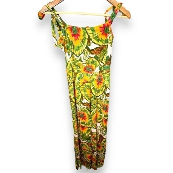 NWT Cynthia Rowley Linen Blend Tropical Artsy Summer Backless Jumpsuit - Small
