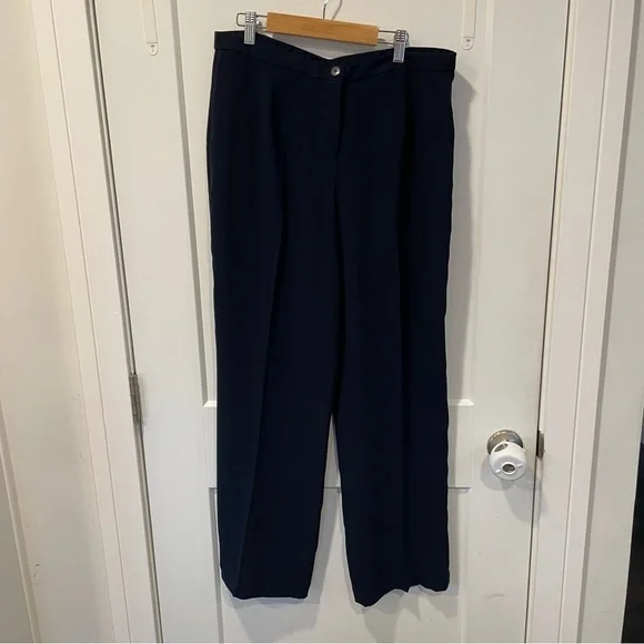 Pendleton Women Dress Pants Size 12P Navy Blue Flat Front Flowy Career Petite