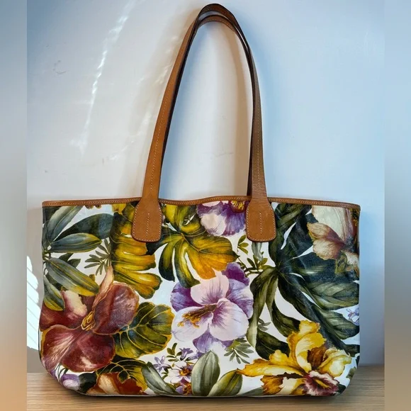 Maurizio Taiuti Genuine Italian‎ Leather “Orchid” Print Large Tote