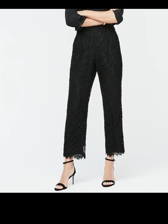 J. Crew Black Lace Cropped Pants Pull On Eyelash Hem Edgey Goth Minimalist Sz 4
