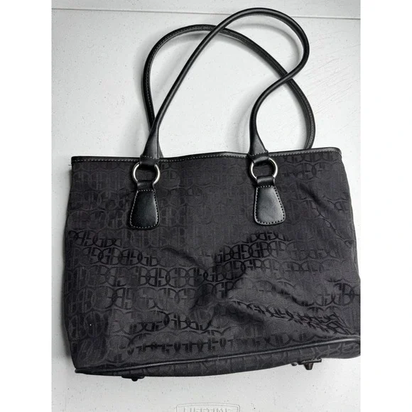 Giani Bernini Black Signature Logo Jacquard Tote Bag with Matching Pouch