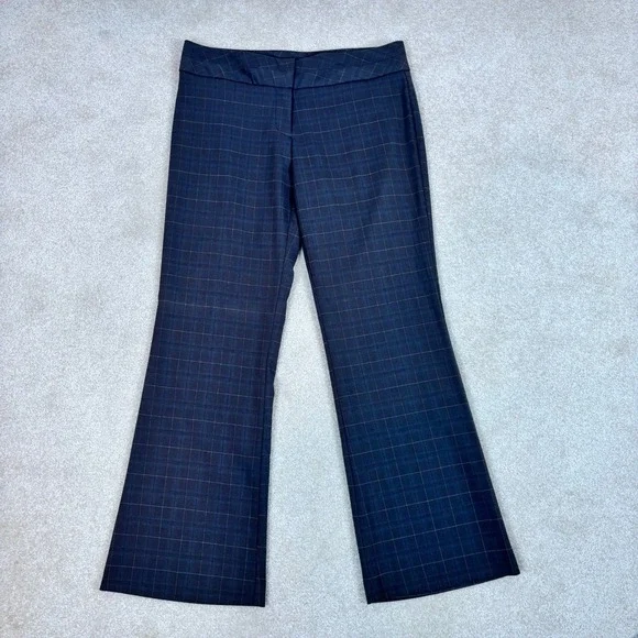 Vtg Mandee Womens Plaid Dress Pants Gray Grid Mid Rise Flare Leg Trousers Sz‎ 11