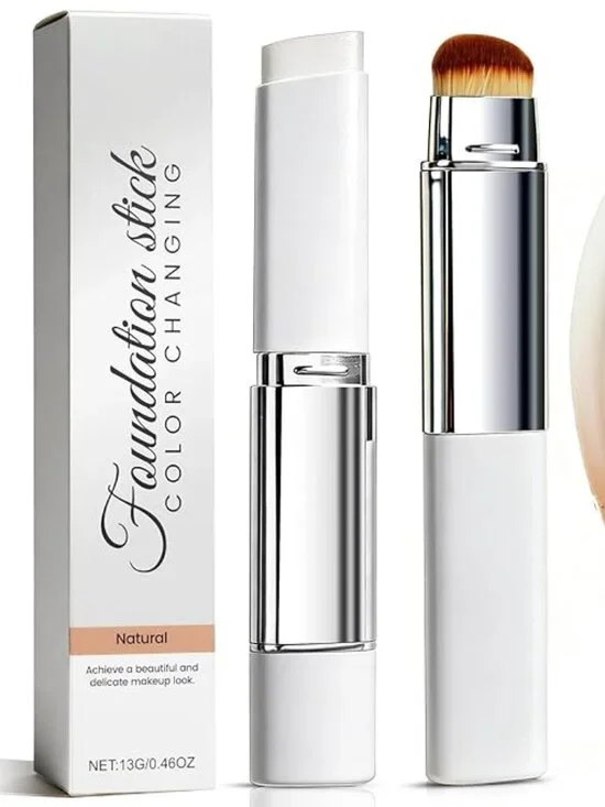 Color-Changing Foundation Stick with Brush, 2-in-1 Makeup & Concealer, Natural