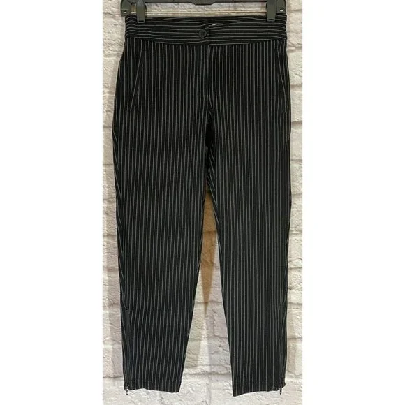 Betabrand XS S-Petite Pinstripe Ankle Zipper Cropped Trouser Pants Pockets 9239