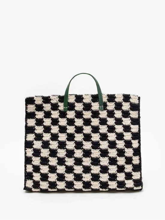 Clare V Black and Cream Summer Simple Tote with Multicolor Woven Shoulder Strap