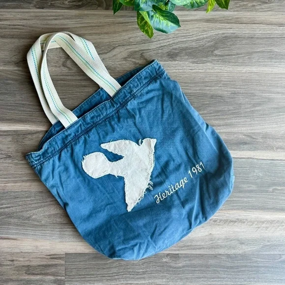 Heritage 1981 Blue Canvas Tote with Bird Patch - Vintage Bag‎