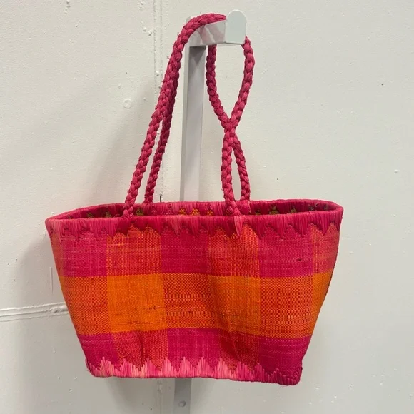 Annabel‎ Ingall Australia Wicker Pink and Orange Straw Tote Colorblock Mini Bag