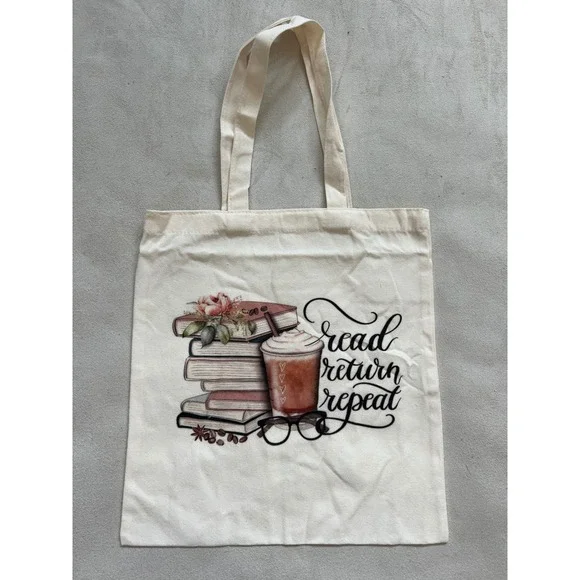 Read Return Repeat Canvas Tote Bag Book Lover Coffee Graphic Library Shopper