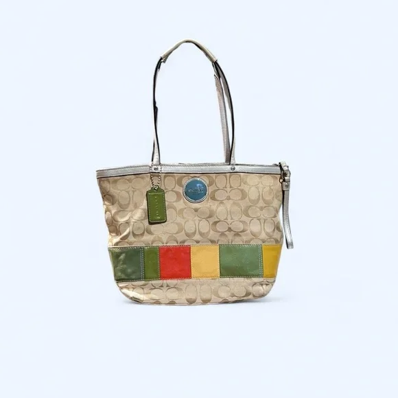 Coach Multicolor Patchwork Stripe Tote