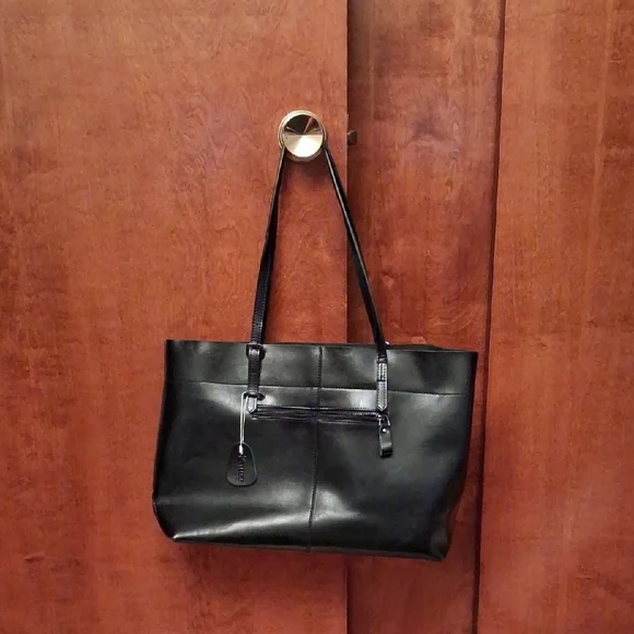 Black Leather Tote Bag - Classic Everyday Shoulder Bag