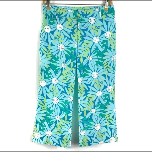 Lily Pulitzer Women’s Teal Light Blue Floral Capri Pants Size 6