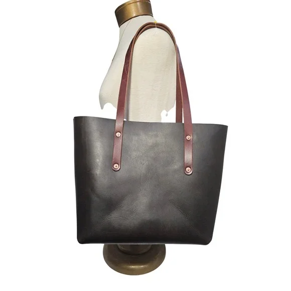 Go Forth Goods Dark Brown Leather Avery Tote Bag Handmade USA Large Carryall