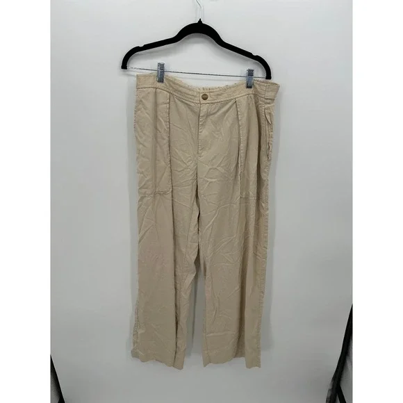 Banana Republic Beige Tencel Wide Leg Pants High Rise Elastic Back Womens Large
