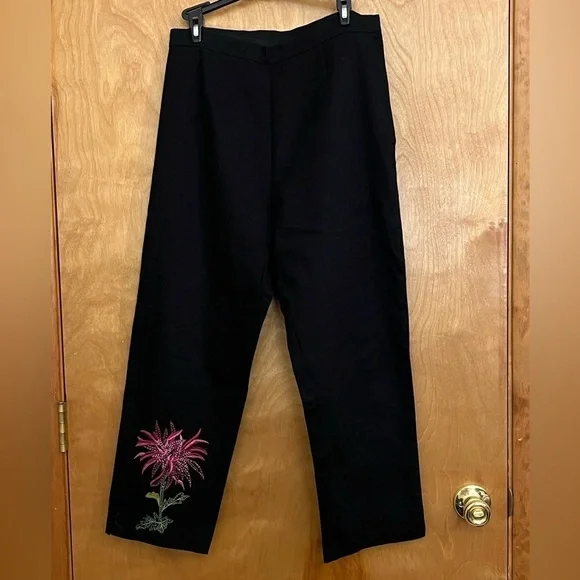 Surya Embroidered Black Cotton Ankle Pants 14