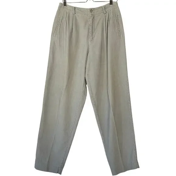 VTG Lizsport Corduroy High Rise Pants Pleated Front Spring Blue Gray Size 14