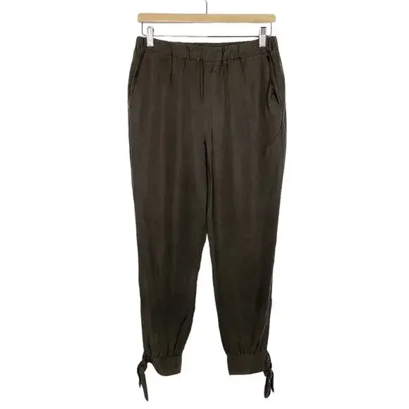 Amadi Tori‎ Jogger Pants Olive Green Tencel Ankle Tie Womens Size Medium