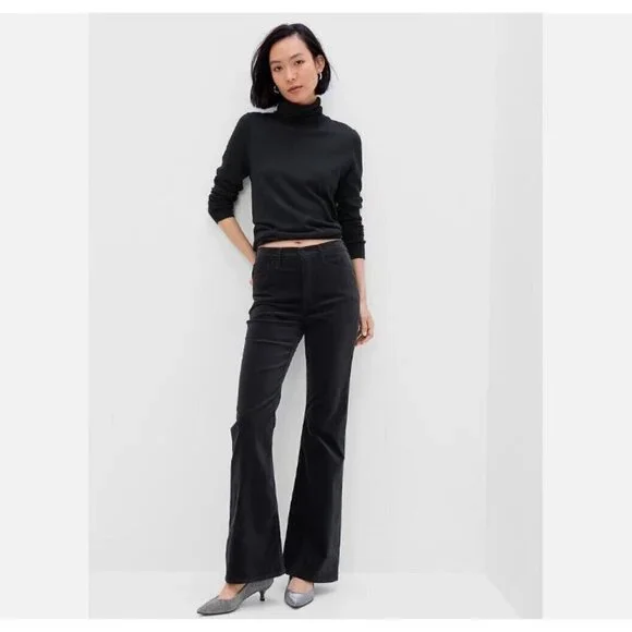 Gap High-Rise '70s Flare Black VELVET Stretch Pants Size 8/29 RT$140 FRIENDS Y2k