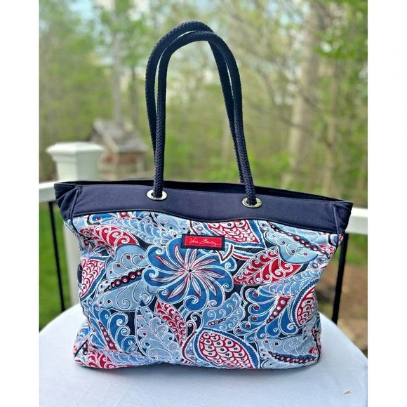 Vera Bradley Nautical Seaside Miller Tote Capri Blue Paisley Large Quilted EUC