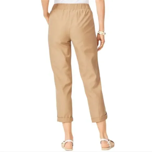 Talbots Drawstring Tie Waist Pull On‎ Khaki Button Detail Capri Pants Plus Sz 22