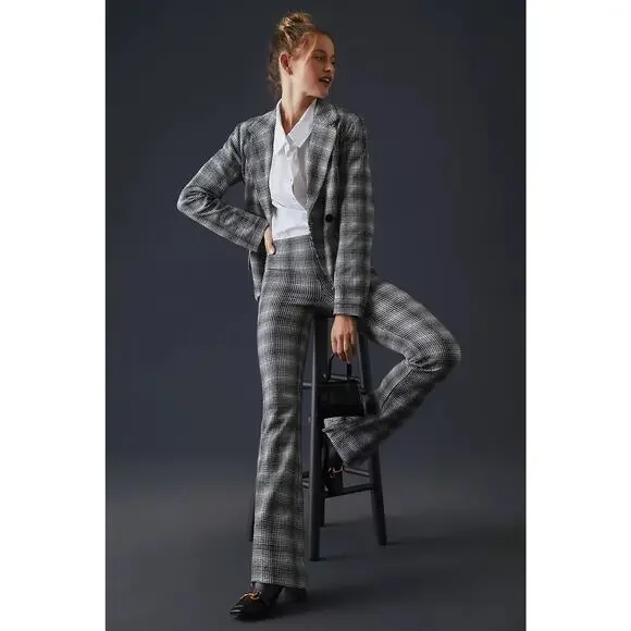 Anthropologie‎ Maeve Plaid Pull on Pants Trousers | Black White Gray | SZ M