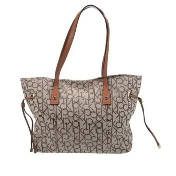 NEW VTG Calvin Klein 205W39NYC Top Handle‎ Tote Bag Tan/Brown Logo Canvas Purse