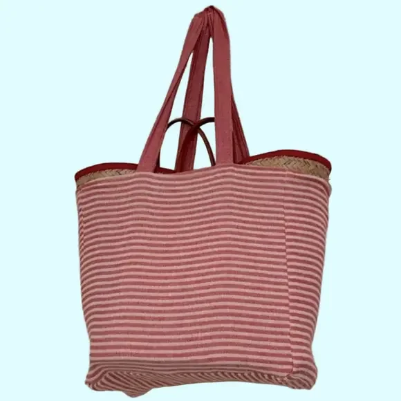 RLH Stripe Bag Red Natural Loom Weave Organic Cotton Travelin’ Light REwork NEW!