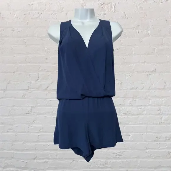 BCBGMAXAZRIA Blue Thalia Draped Romper One Piece Lightweight Pockets‎ Size Small